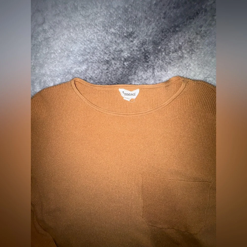&merci Tan Ribbed Oversized Cropped Sweater‎ Top Small S
